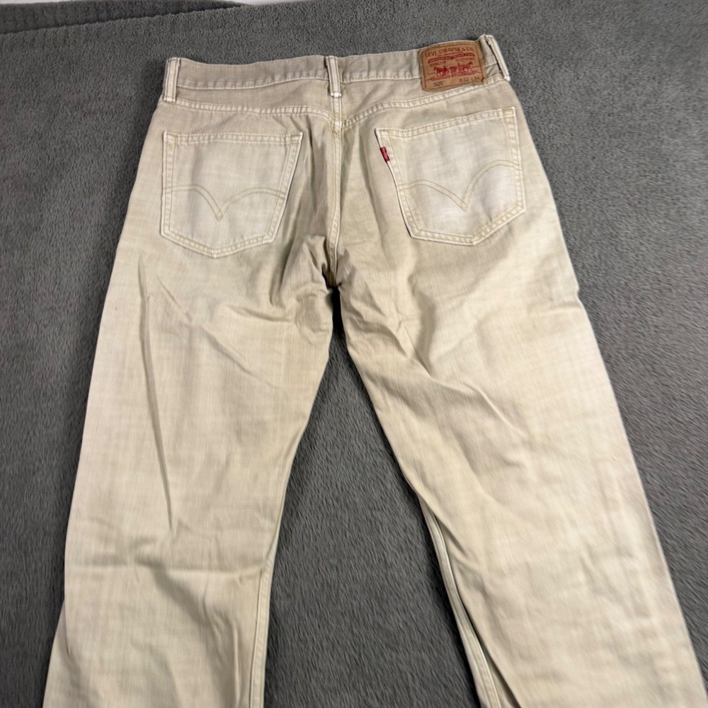 Levis 505 Mens Straight Leg Jeans Khaki Tan Beige W32 L34 Denim Pants